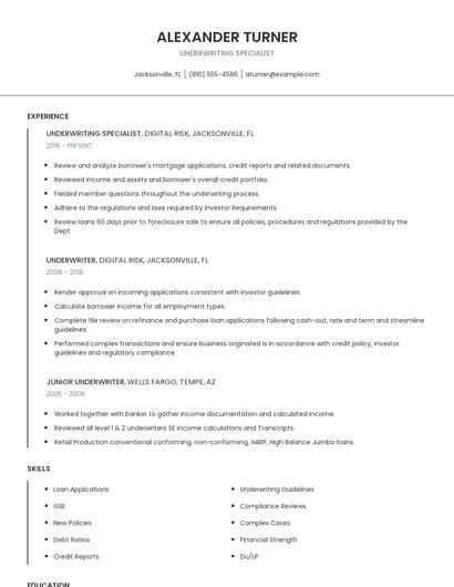 Underwriting Specialist Resume