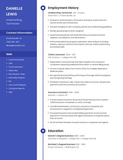 Underwriting Technician Resume