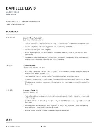 Underwriting Technician Resume