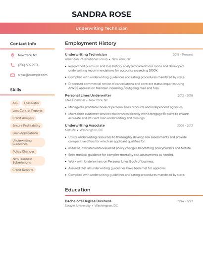 Underwriting Technician Resume