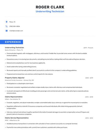 Underwriting Technician Resume