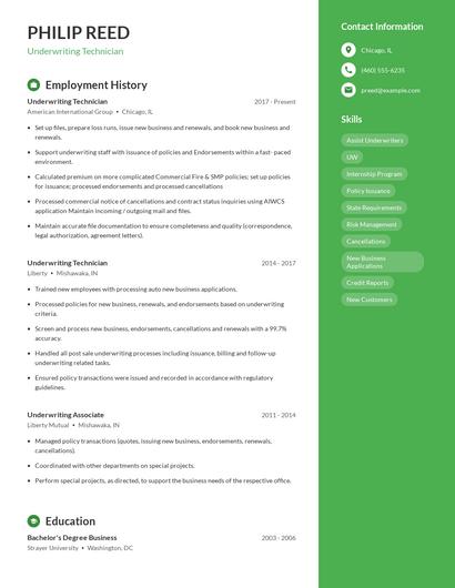 Underwriting Technician Resume