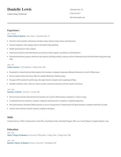 Underwriting Technician Resume