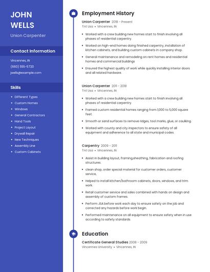 Union Carpenter Resume