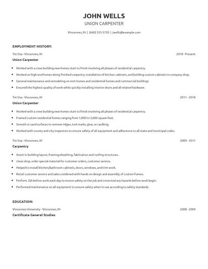 Union Carpenter Resume