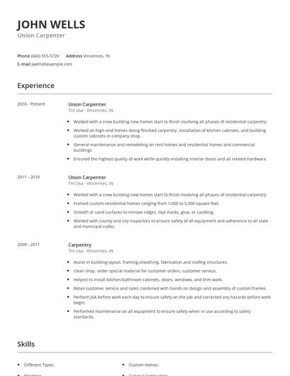 Union Carpenter Resume