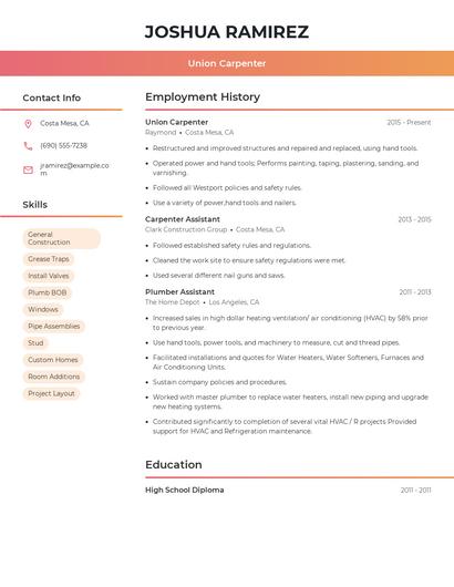 Union Carpenter Resume