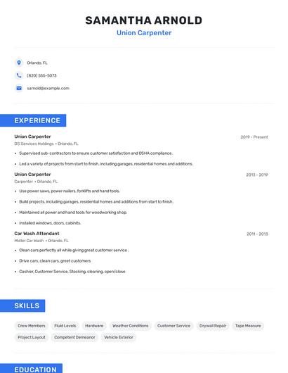 Union Carpenter Resume