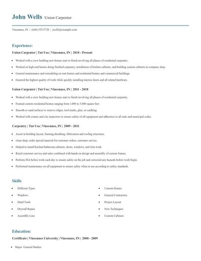 Union Carpenter Resume