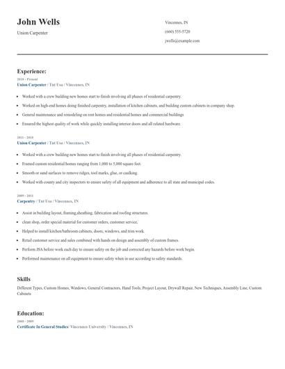 Union Carpenter Resume