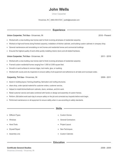 Union Carpenter Resume