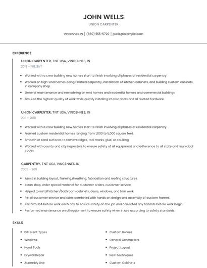 Union Carpenter Resume