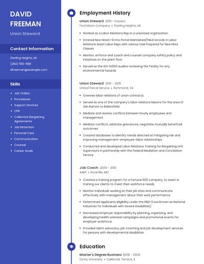 Union Steward Resume