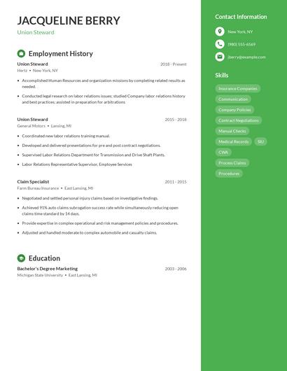 Union Steward Resume
