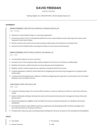 Union Steward Resume