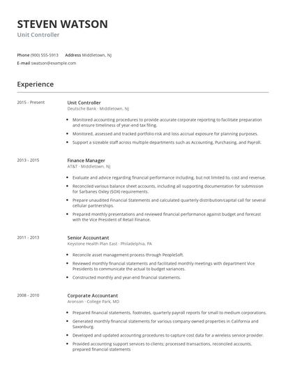 Unit Controller Resume