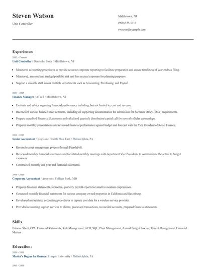 Unit Controller Resume