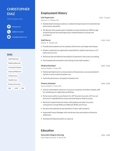 Unit Supervisor Resume