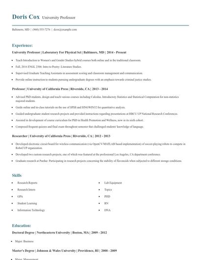 University Professor Resume