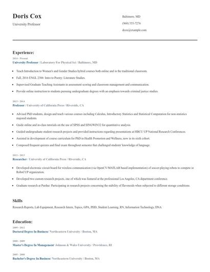 University Professor Resume