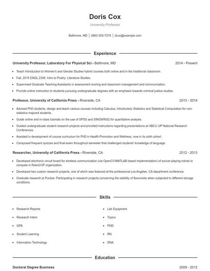 University Professor Resume