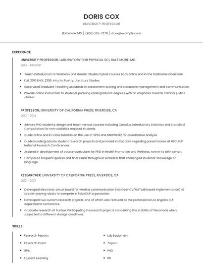 University Professor Resume