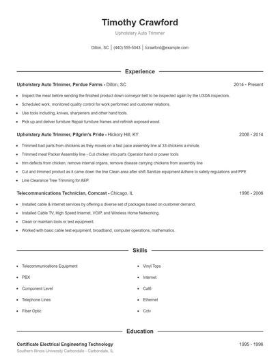 Upholstery Auto Trimmer Resume