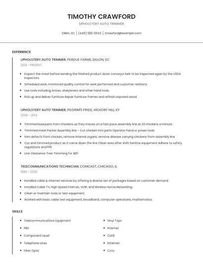 Upholstery Auto Trimmer Resume