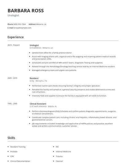 Urologist Resume