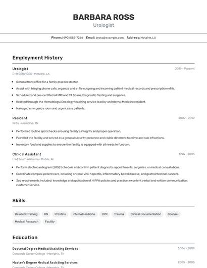Urologist Resume