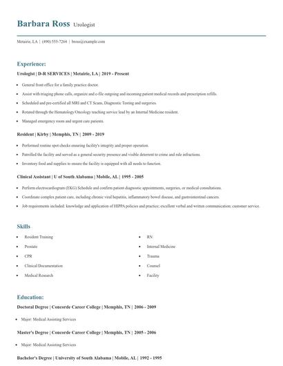 Urologist Resume