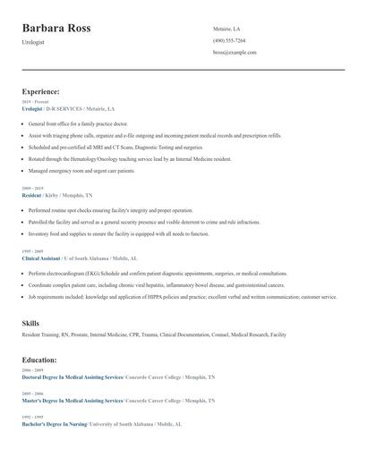 Urologist Resume