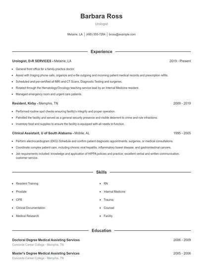 Urologist Resume