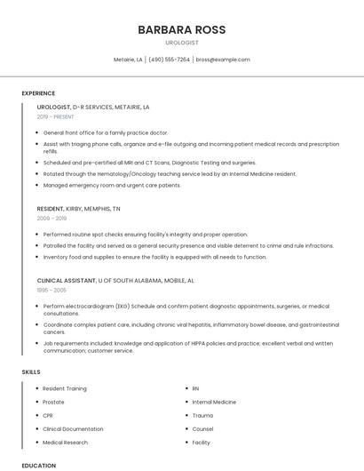 Urologist Resume