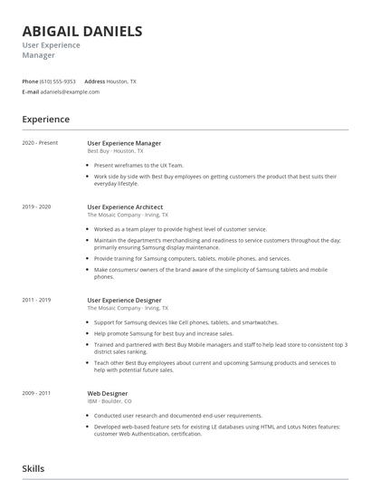 User Experience Manager Resume