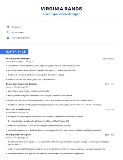 User Experience Manager Resume