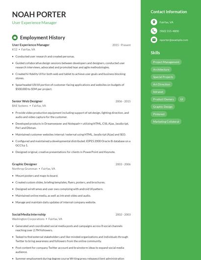User Experience Manager Resume