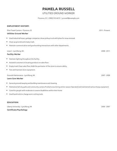 Utilities Ground Worker Resume