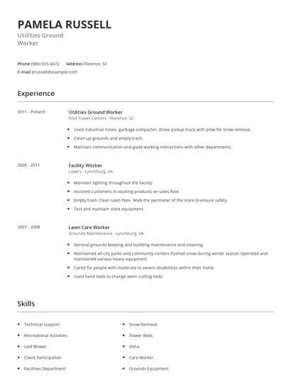 Utilities Ground Worker Resume