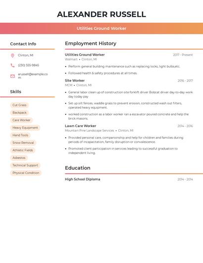 Utilities Ground Worker Resume
