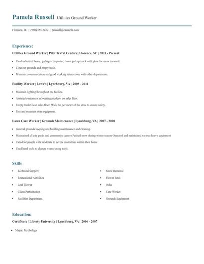 Utilities Ground Worker Resume