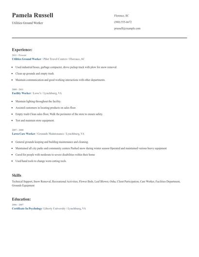 Utilities Ground Worker Resume
