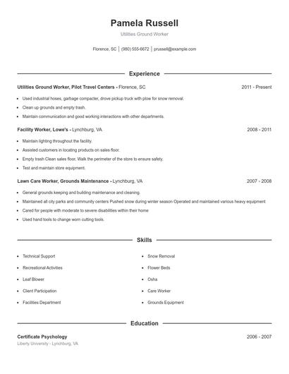 Utilities Ground Worker Resume