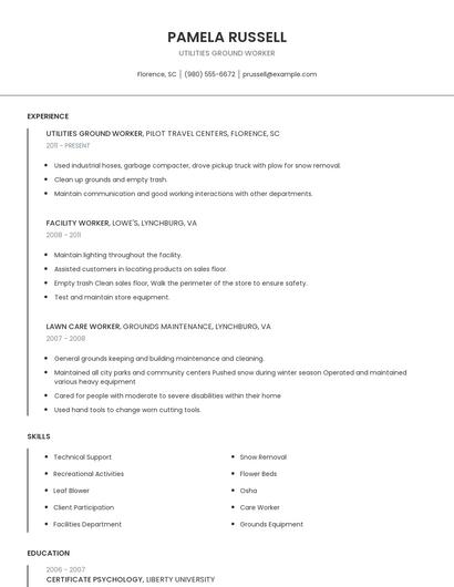 Utilities Ground Worker Resume