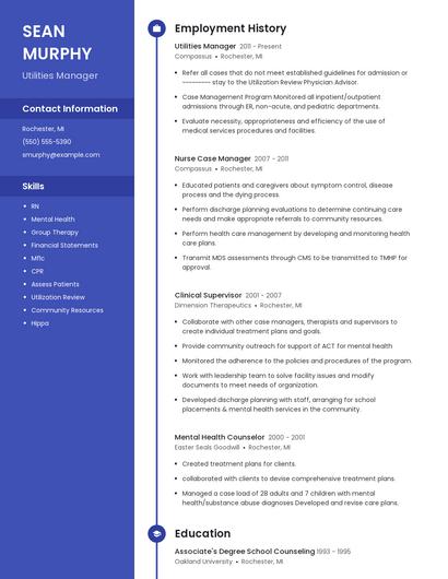 Utilities Manager Resume