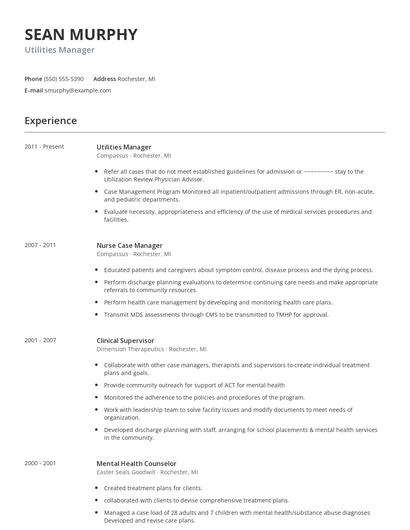 Utilities Manager Resume