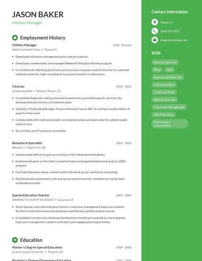 Utilities Manager Resume