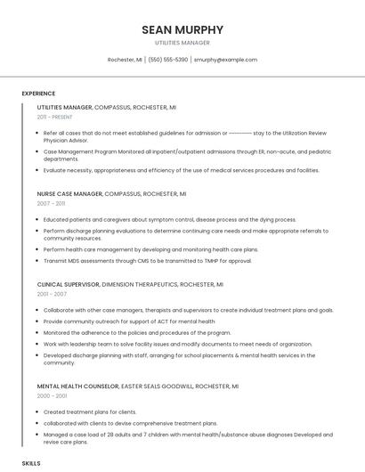 Utilities Manager Resume
