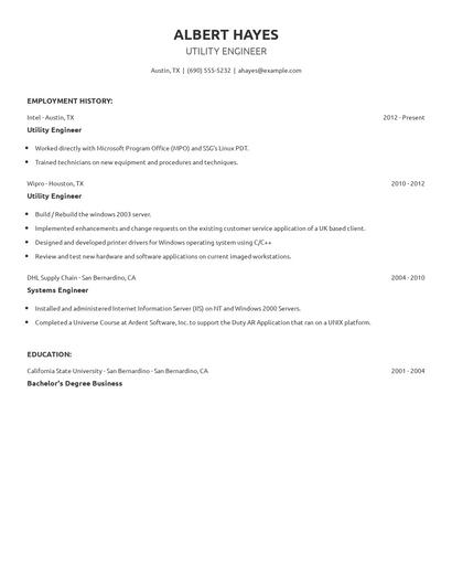 Utility Engineer Resume