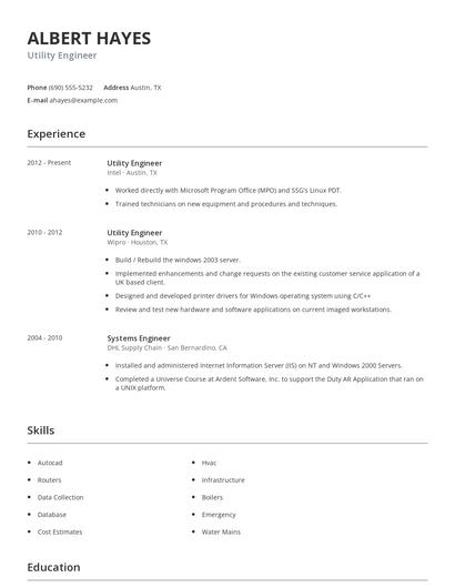 Utility Engineer Resume